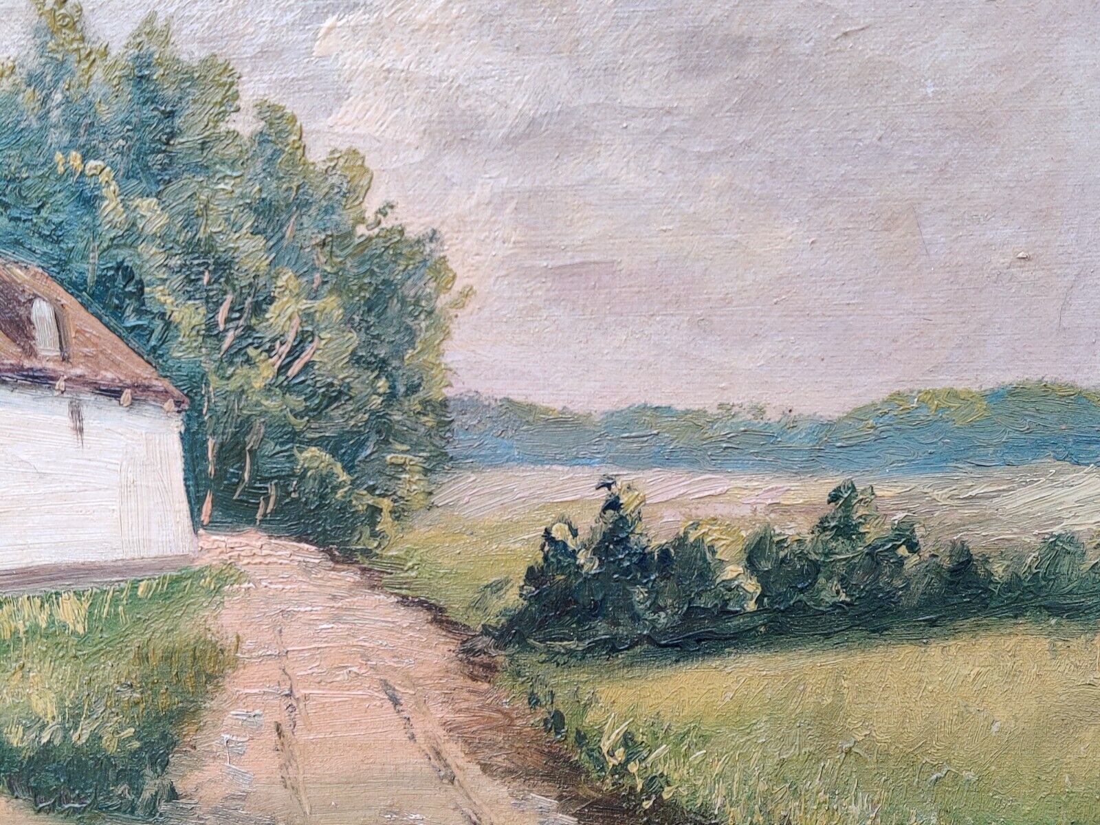 Edmund Fischer (1889-1952): CHICKEN AT FARMHOUSE original oil painting