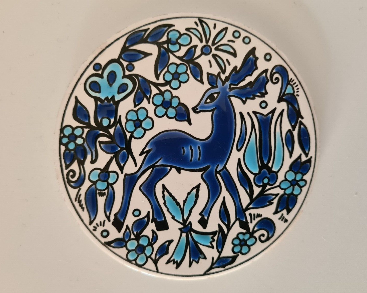 Round Single Coaster - Deer - Glazed Ceramics Greece