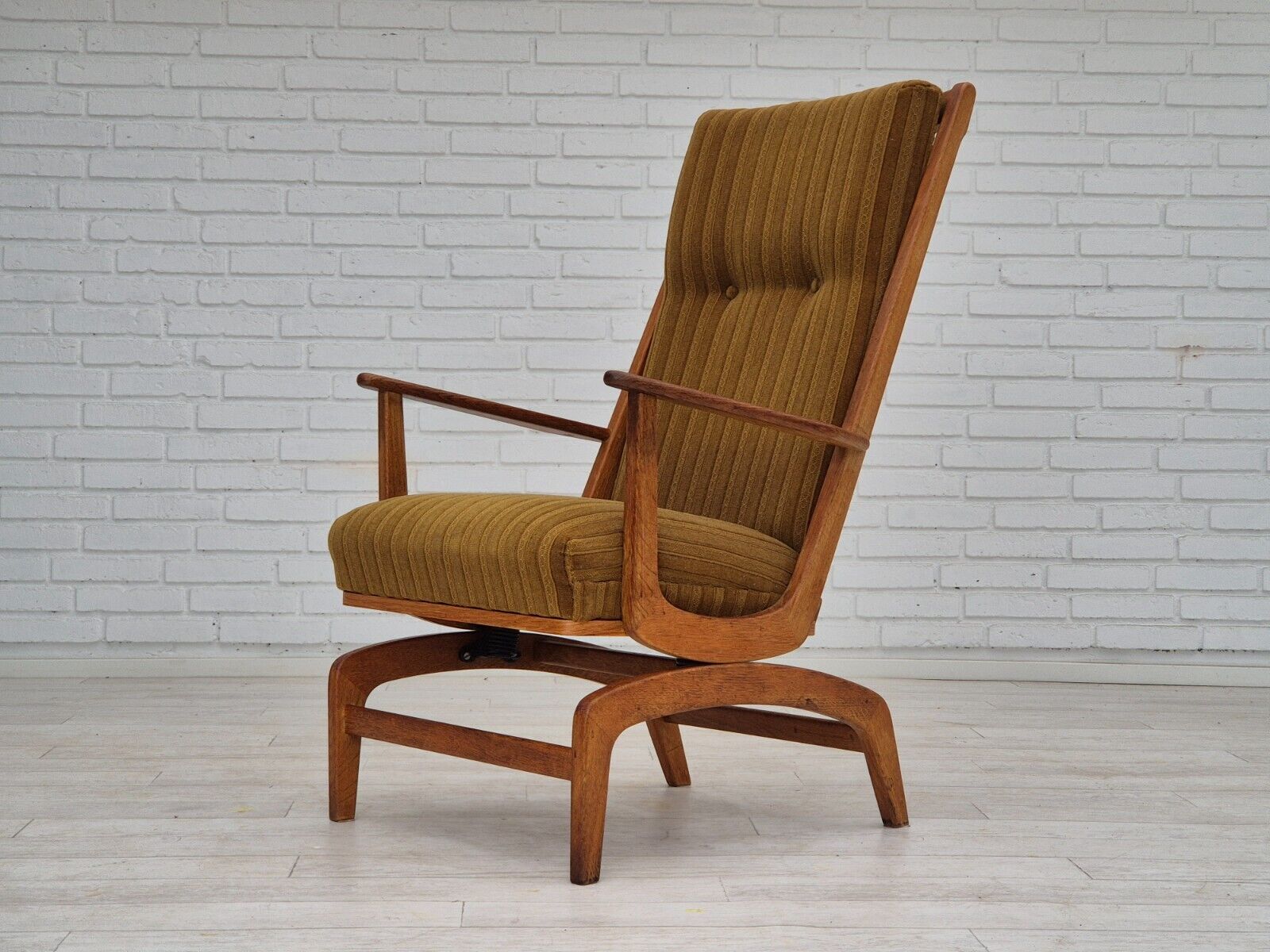 1960s Danish design oak wood rocking chair with footstool furniture wool