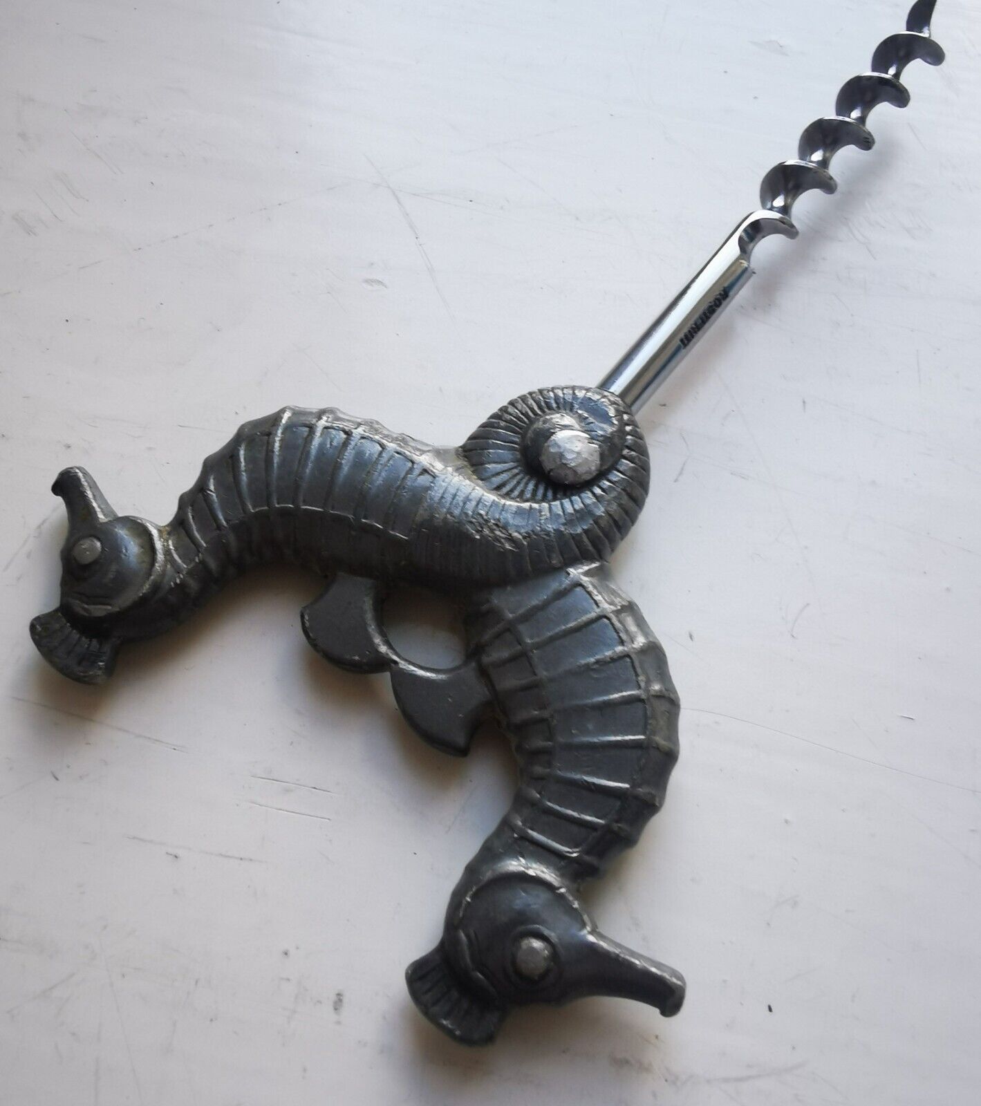 Charming vintage sea horse corkscrew in pewter designed by Just Andersen Denmark