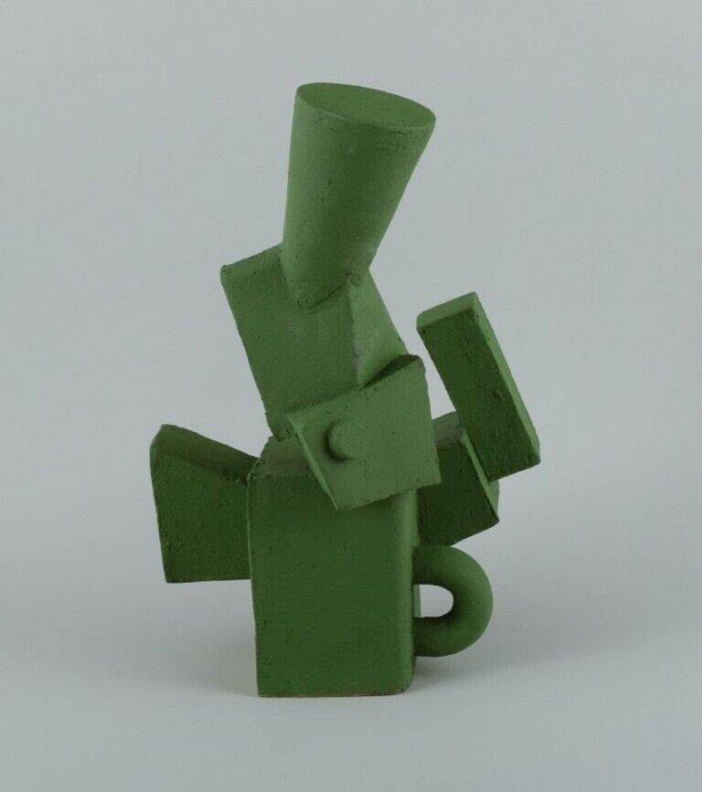 Christina Muff contemporary Danish ceramicist Cubist sculpture in green