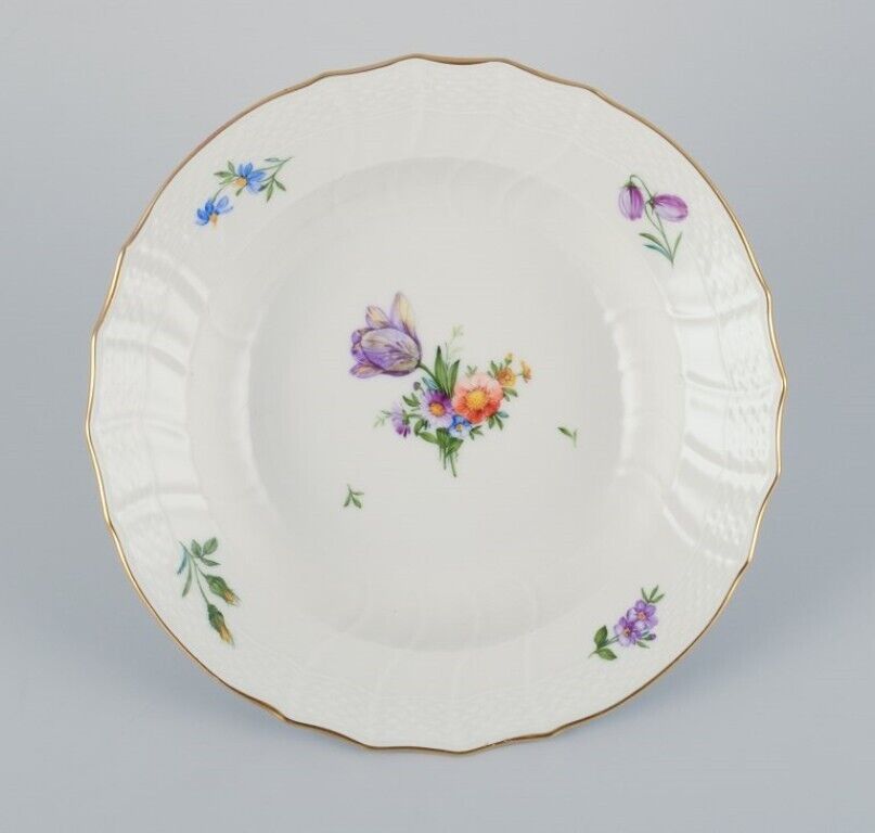 Royal Copenhagen six Saxon Flower deep plates in porcelain