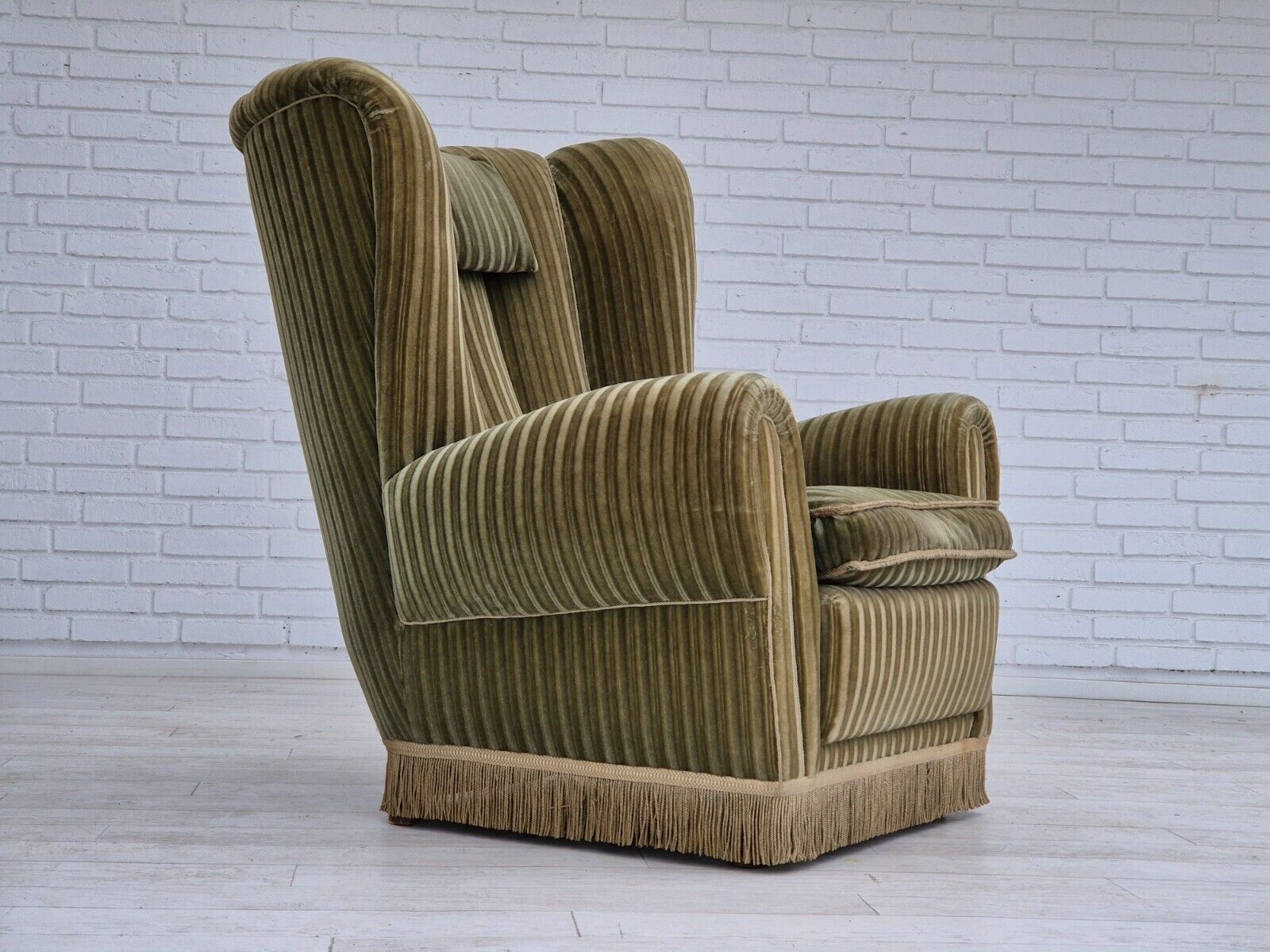 1960s Danish highback relax armchair original condition green velour