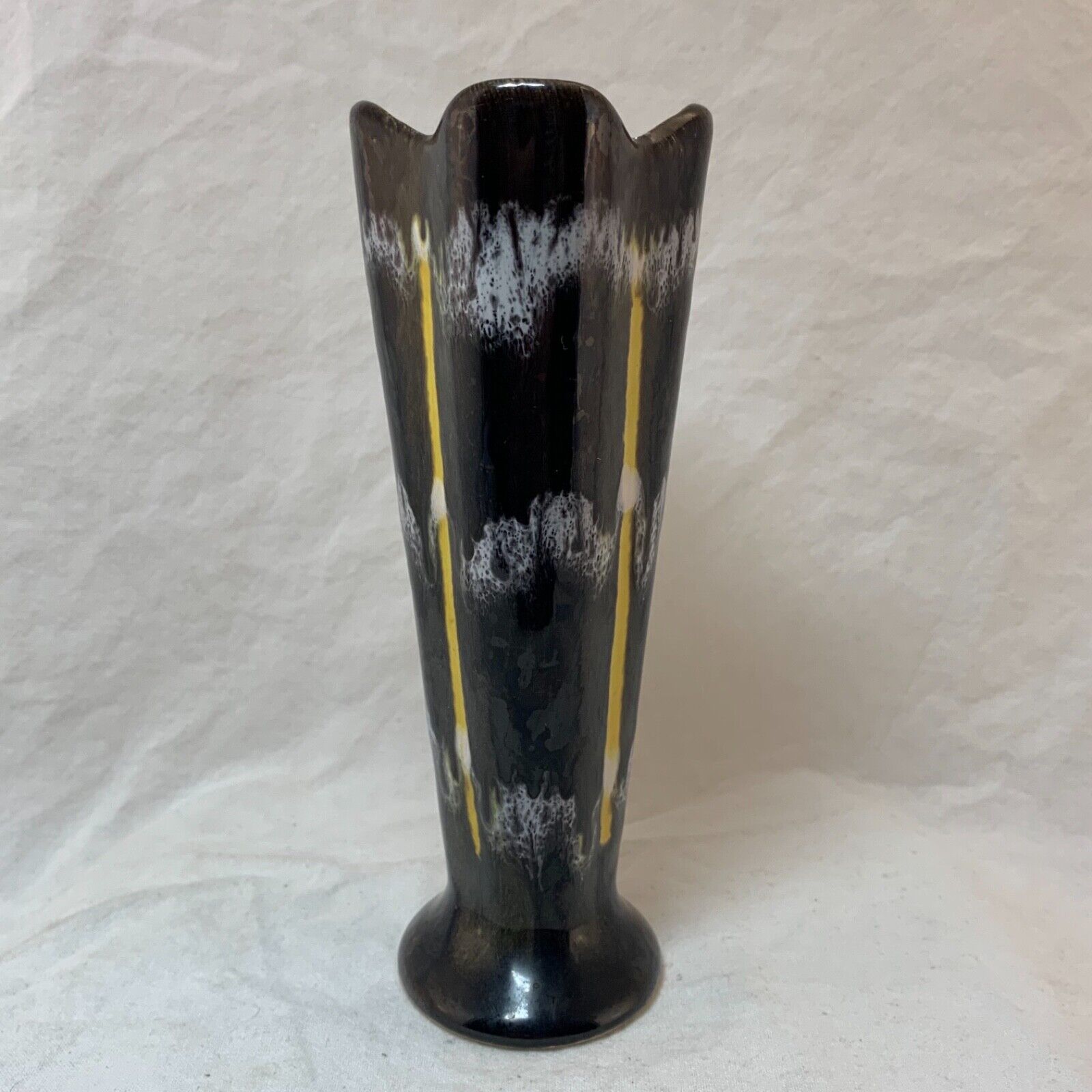 Vintage Fohr Keramik West Germany Luna vase 310-15 black  yellow