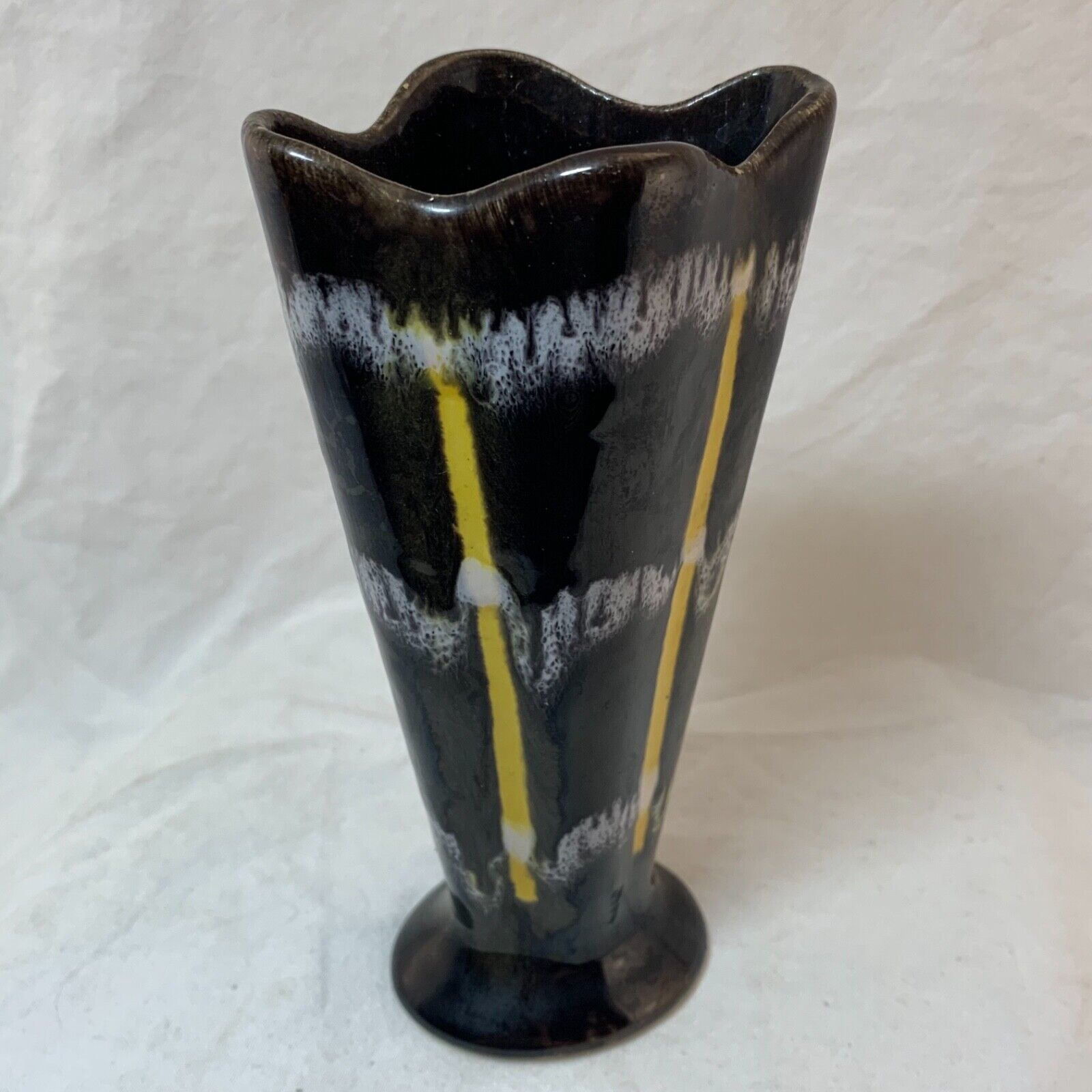 Vintage Fohr Keramik West Germany Luna vase 310-15 black  yellow