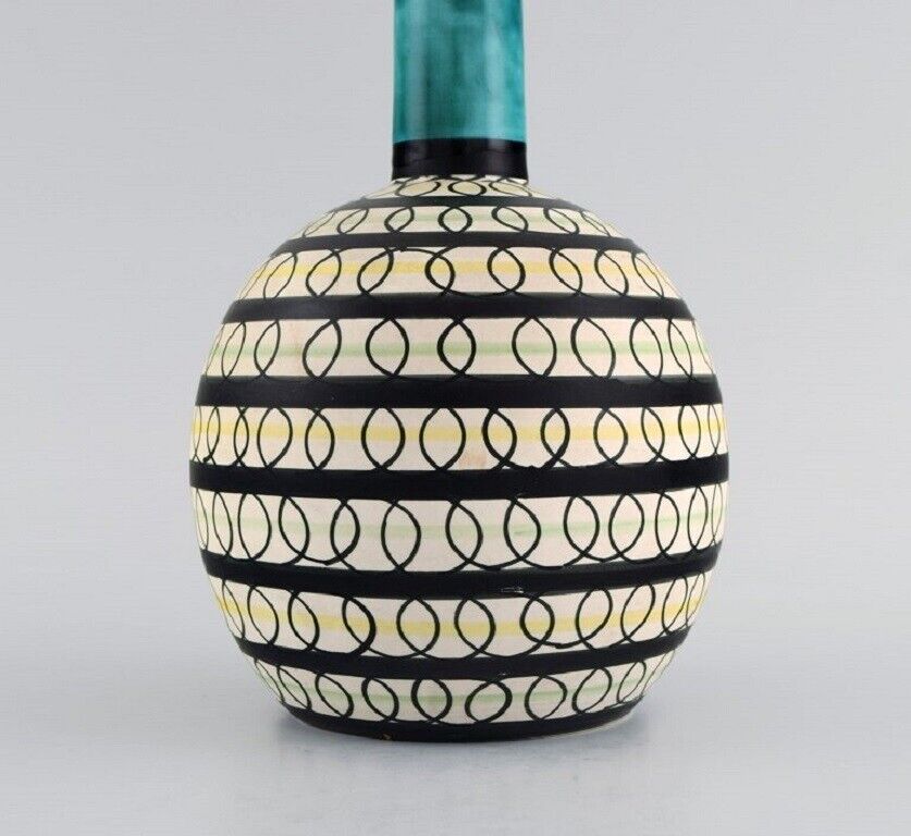 Swedish ceramicist Unique vase in glazed stoneware Colorful decoration