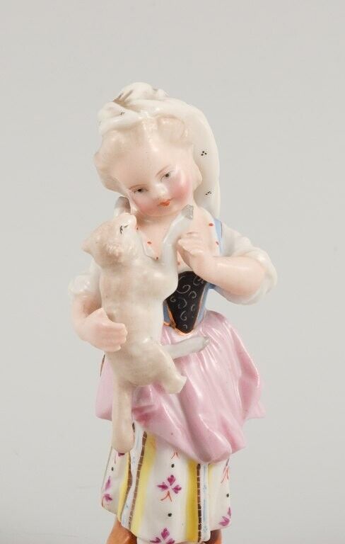 Porcelain figurine Meissen similar stamp Girl with a lamb late 19th C