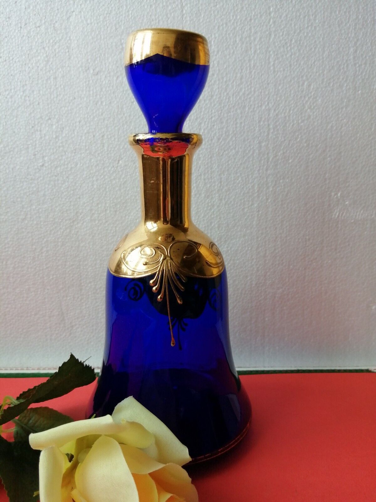 Vintage Murano 1 "Tre Foghi" carafe Blue w 21 carat gold decorations215 cm