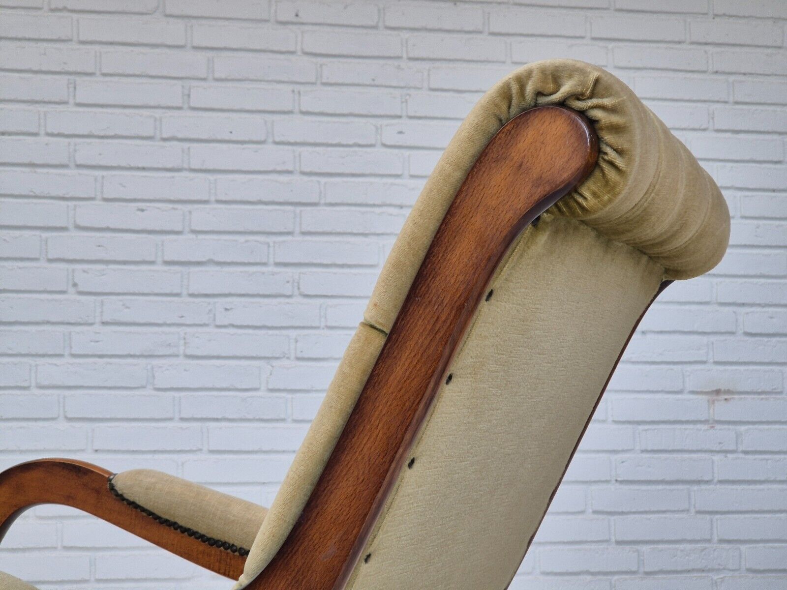 1950s Scandinavian rocking chair vintage green furniture velour