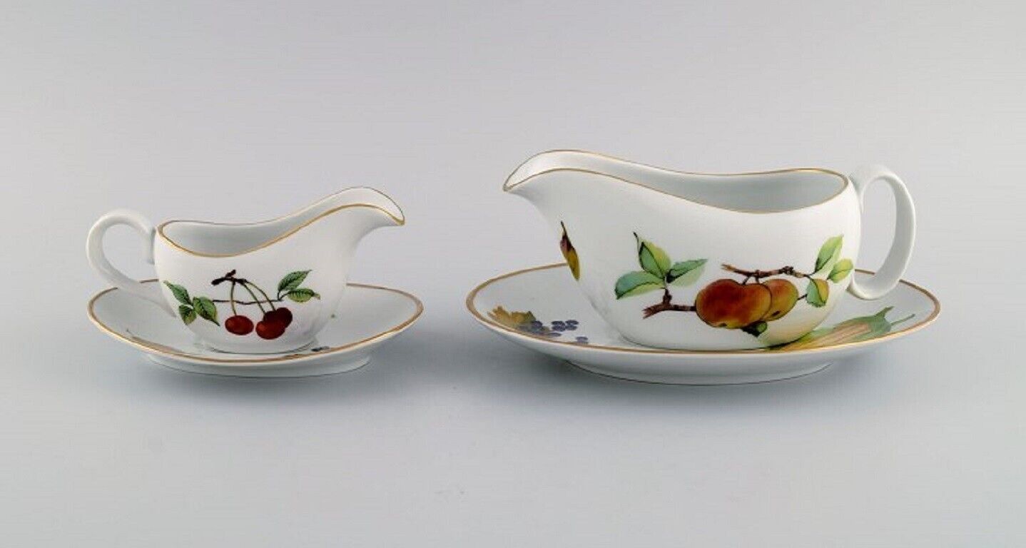 Royal Worcester England Two Evesham sauce jugs with saucers in porcelain