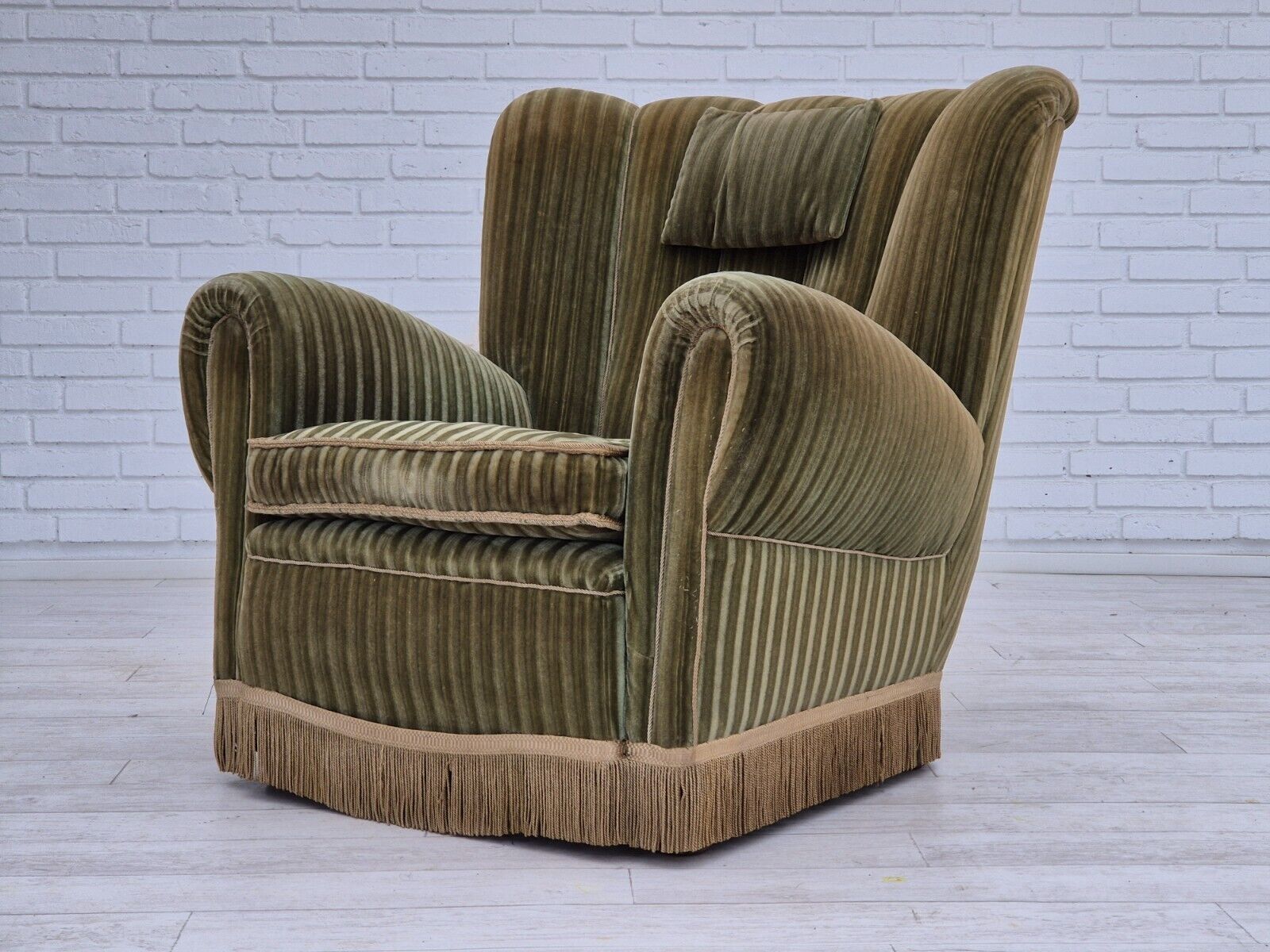 1960s Danish relax armchair original condition green furniture velour