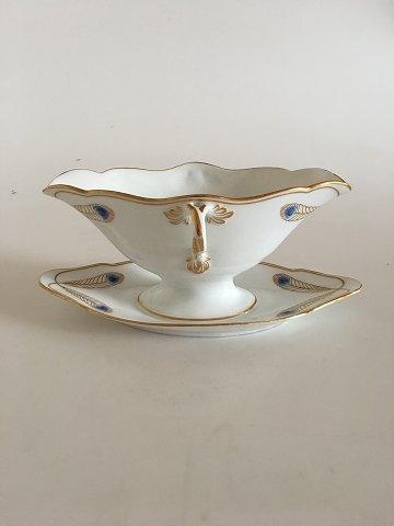 Royal Copenhagen No 118 Sauceboat with Handles w Golden Peacock Feather