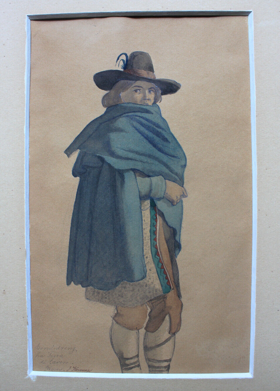 Jacob Kornerup watercolor A peasant boy from Terra di Lavoro Rome c1855