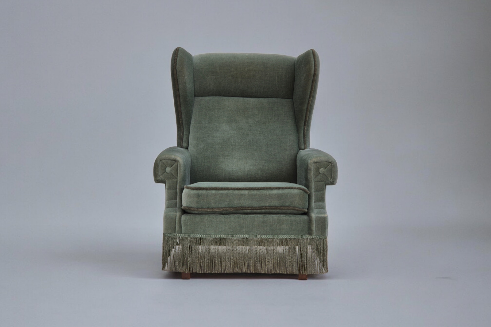 1970s Danish wingback armchair original condition furniture velour beech