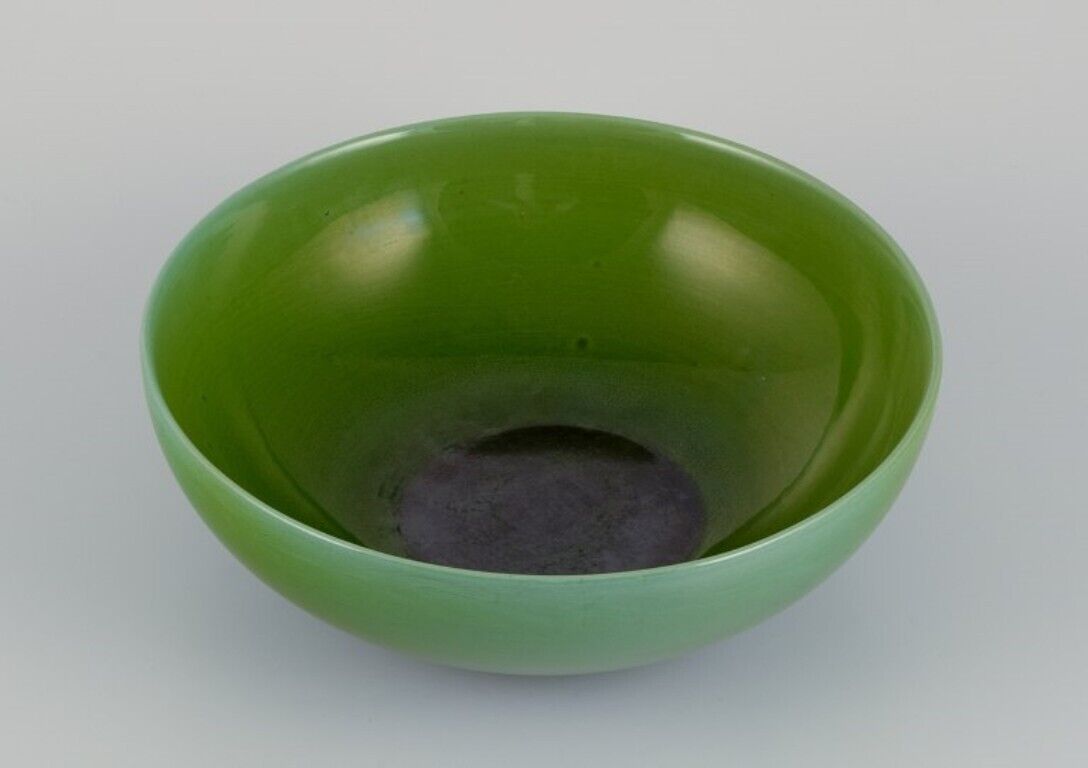 Carl Harry Stålhane for Rörstrand  Large ceramic bowl in apple green glaze