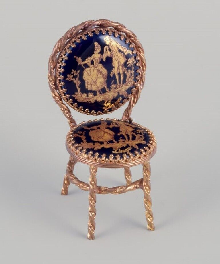 Limoges France Miniature table and chairs made of brass and porcelain