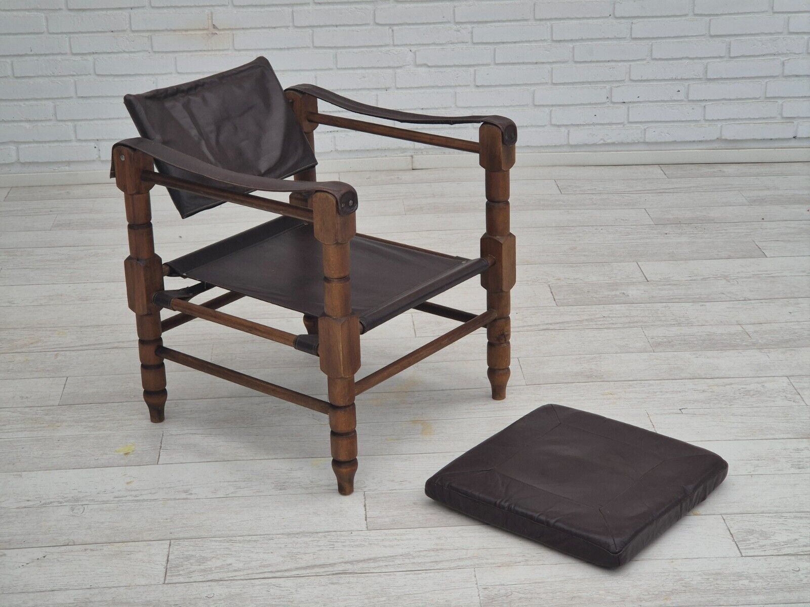 1960s Scandinavian "Safari" lounge chair original condition leather wood