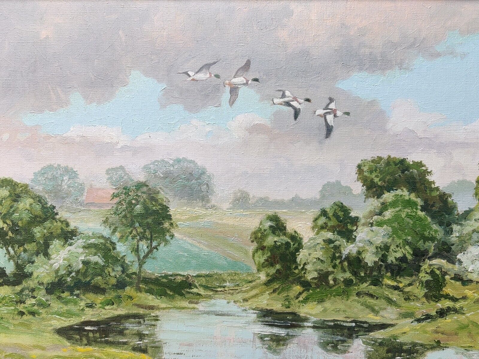 Leif Rafn Jensen (1911-1993): COWS AND GEESE AT A WATERHOLE original oil