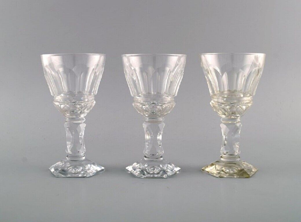 Baccarat France Three Art Deco white wine glasses in clear crystal glass