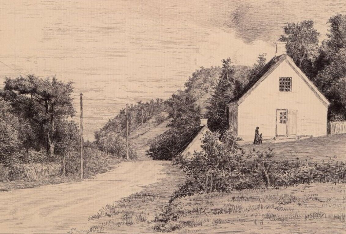 Carl Bloch (1834–1890) Etching on paper Houses by the road