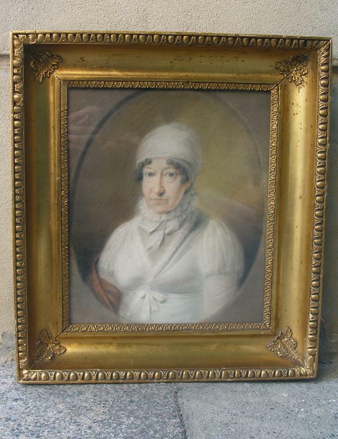 Danish School 18th Century Woman in White Bonnet + Gilded frame