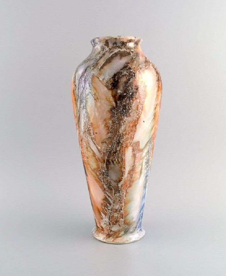 Arabia Finland Large Art Deco vase in glazed faience Beautiful marbled glaze