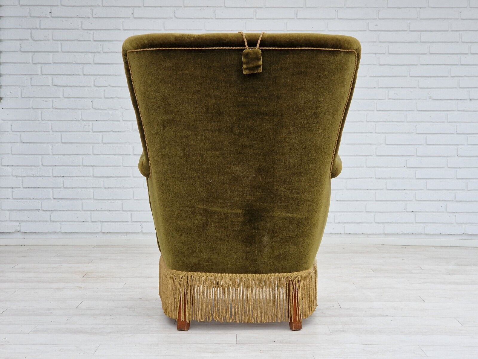 1960s Danish vintage highback armchair in green velvet original condition