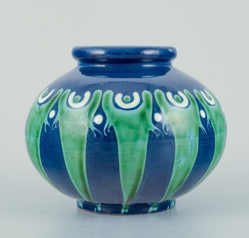 Kähler Denmark Ceramic vase Cow horn technique in blue and green tones