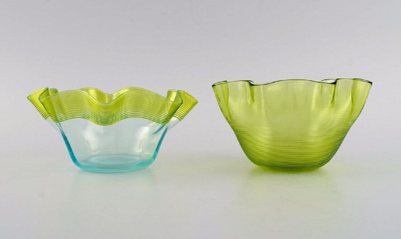 Scandinavian glass artist Plate and two bowls in mouth-blown art glass