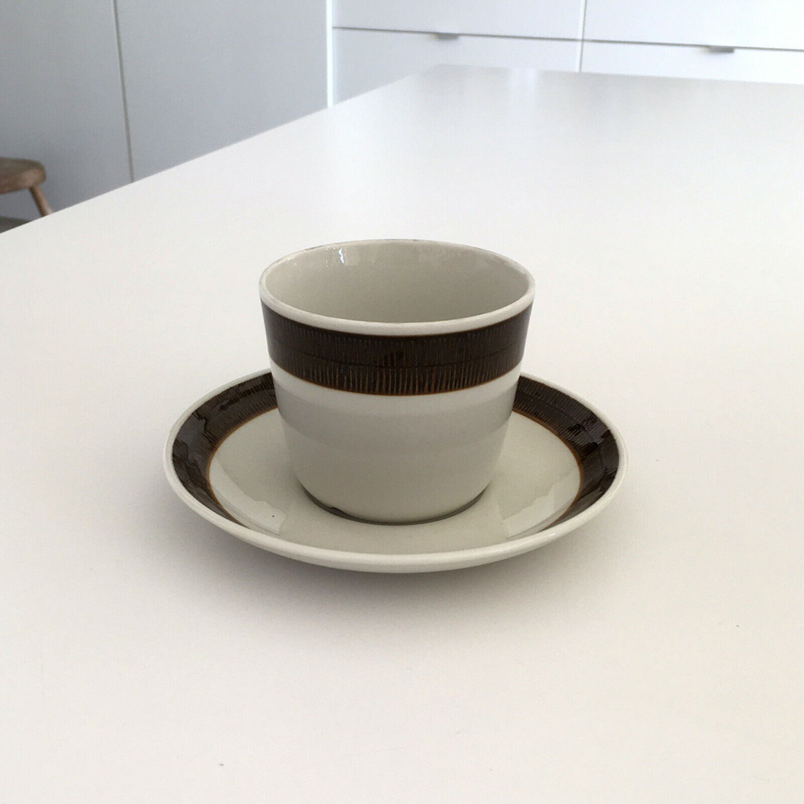 Rorstrand Mug Saucer Koka mid century swedish stoneware retro art pottery Brown