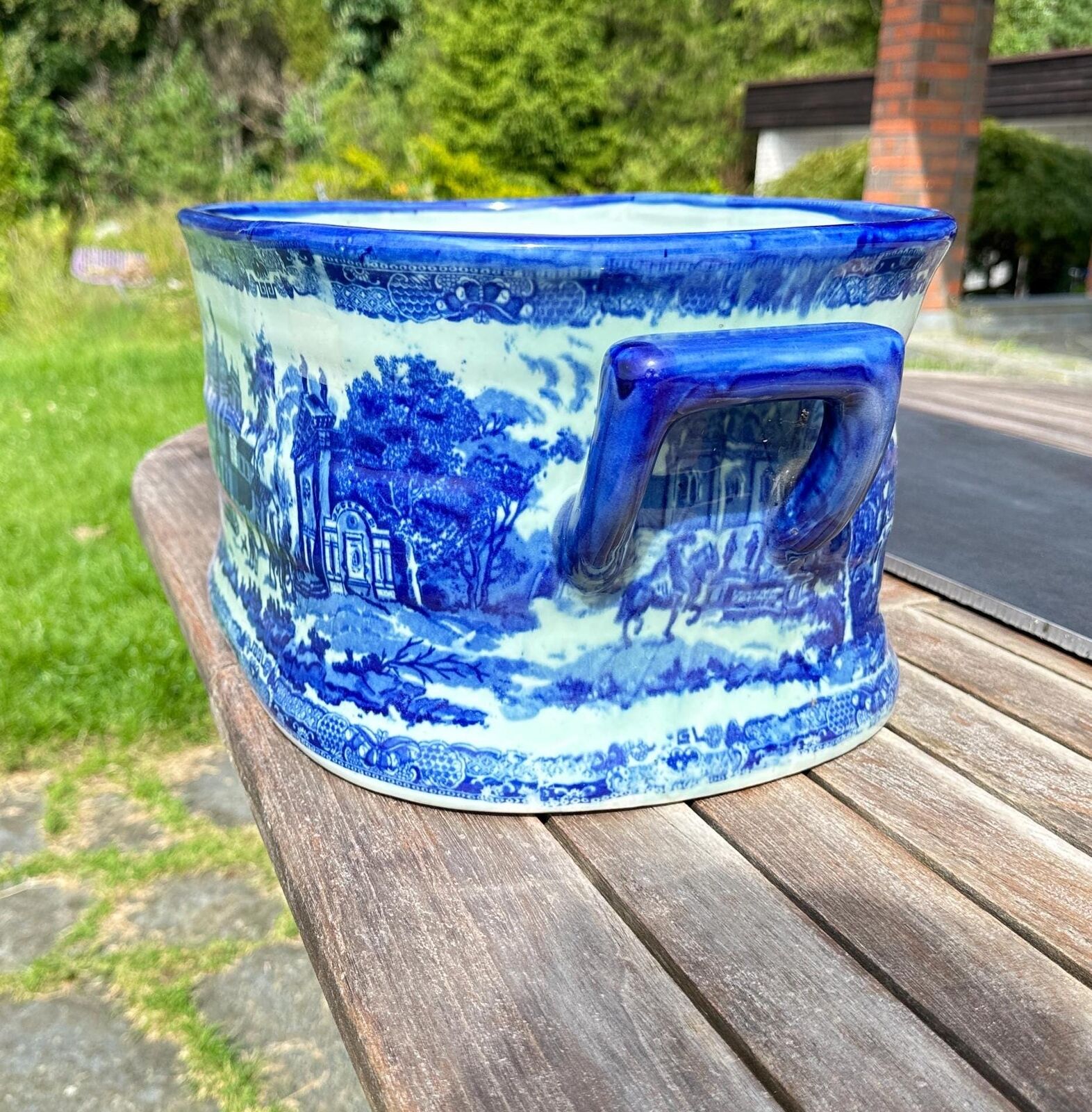 Stunning Large Vintage Victoria Ware Ironware Flow Blue  Foot Bath/Planter