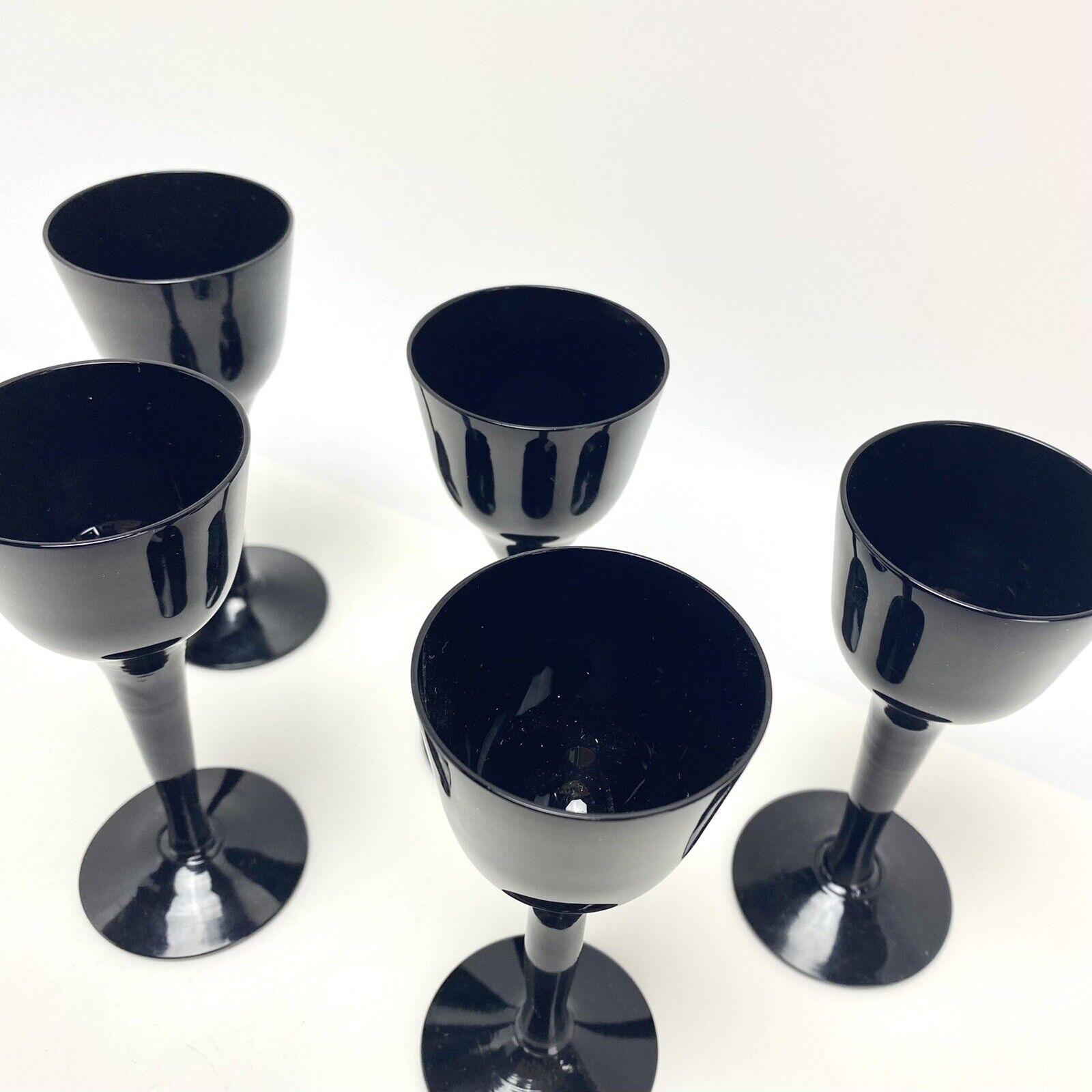 5 Rare Vtg Royal Krona Alghult Glasbruk Sweden Black Dessert Wine Glasses Port