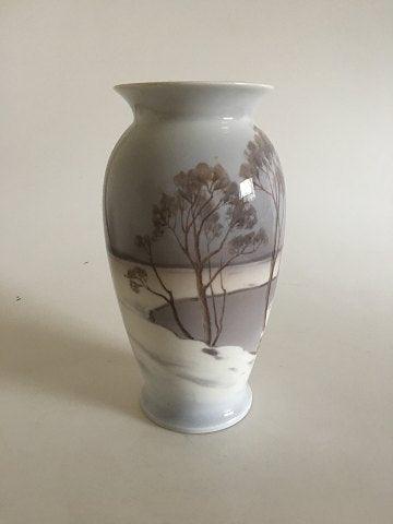 Bing & Grondahl Art Nouveau Vase by Clara Nielsen with Snow Landscape No