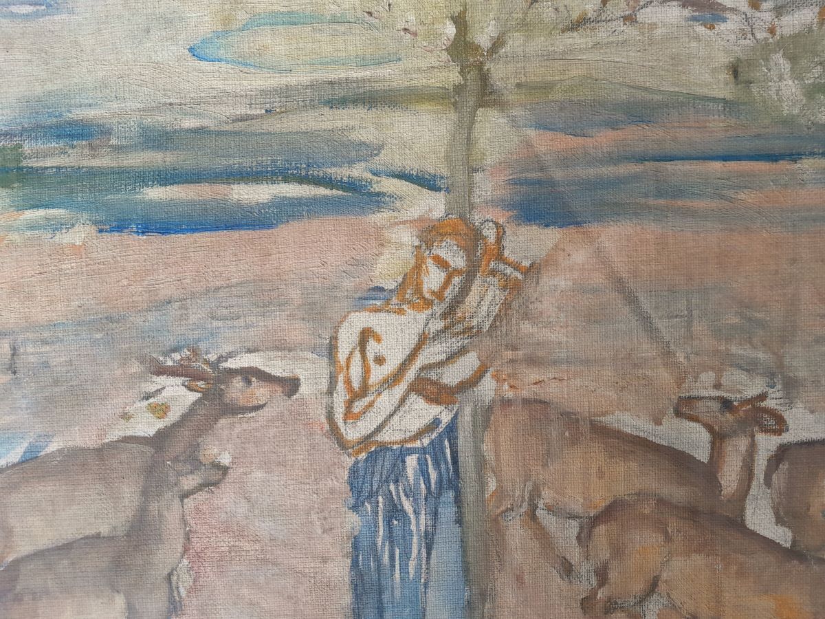 Ernst Norlind Swedish artist A study Orpheus with lyre and deers Mid 1900s