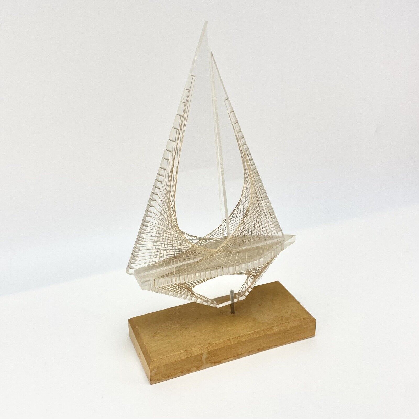 Vintage Mid Century Modern Ronald Fox String Lucite Sail Boat Sculpture Art