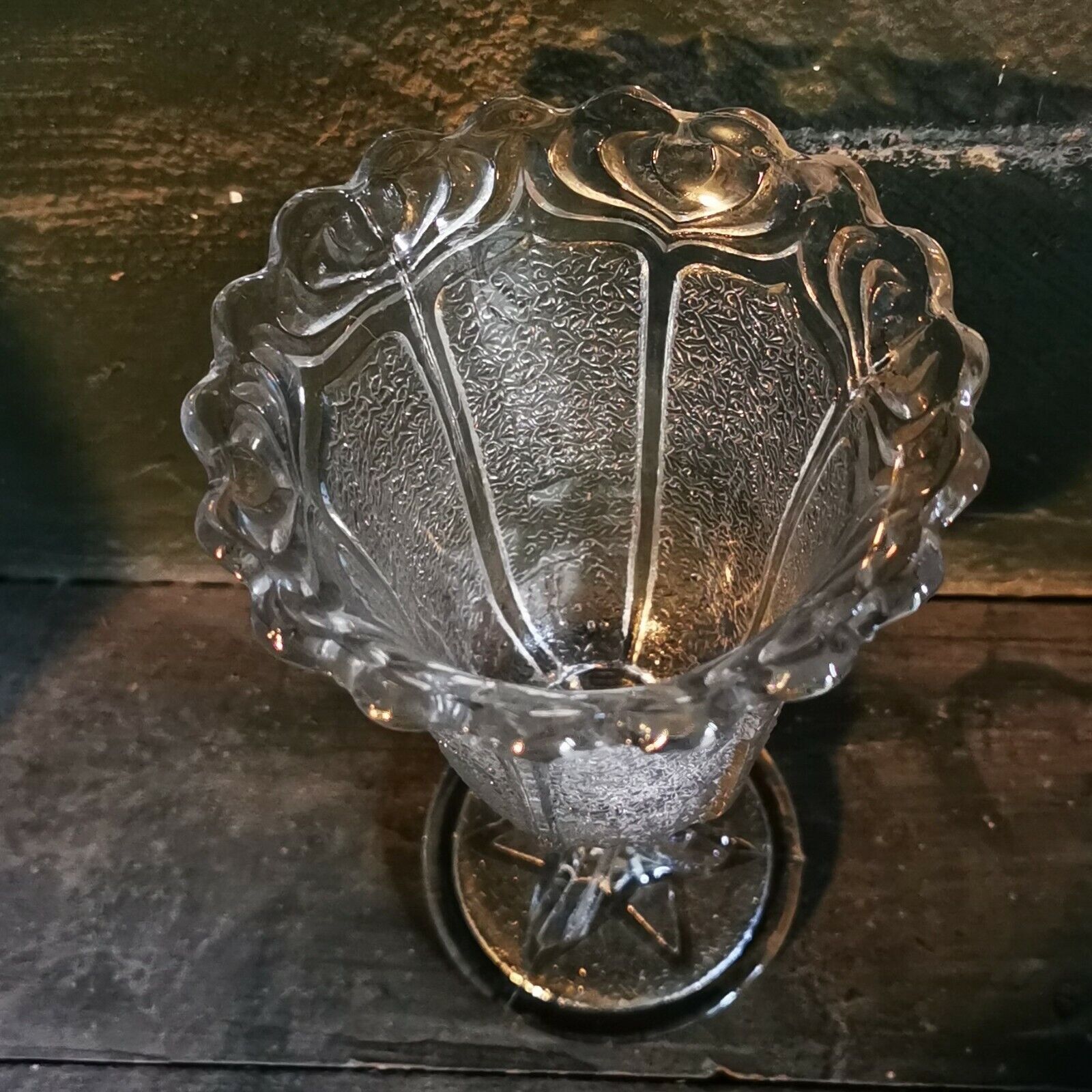 Decorative antique Art Nouveau pressed glass flower vase from c 1910