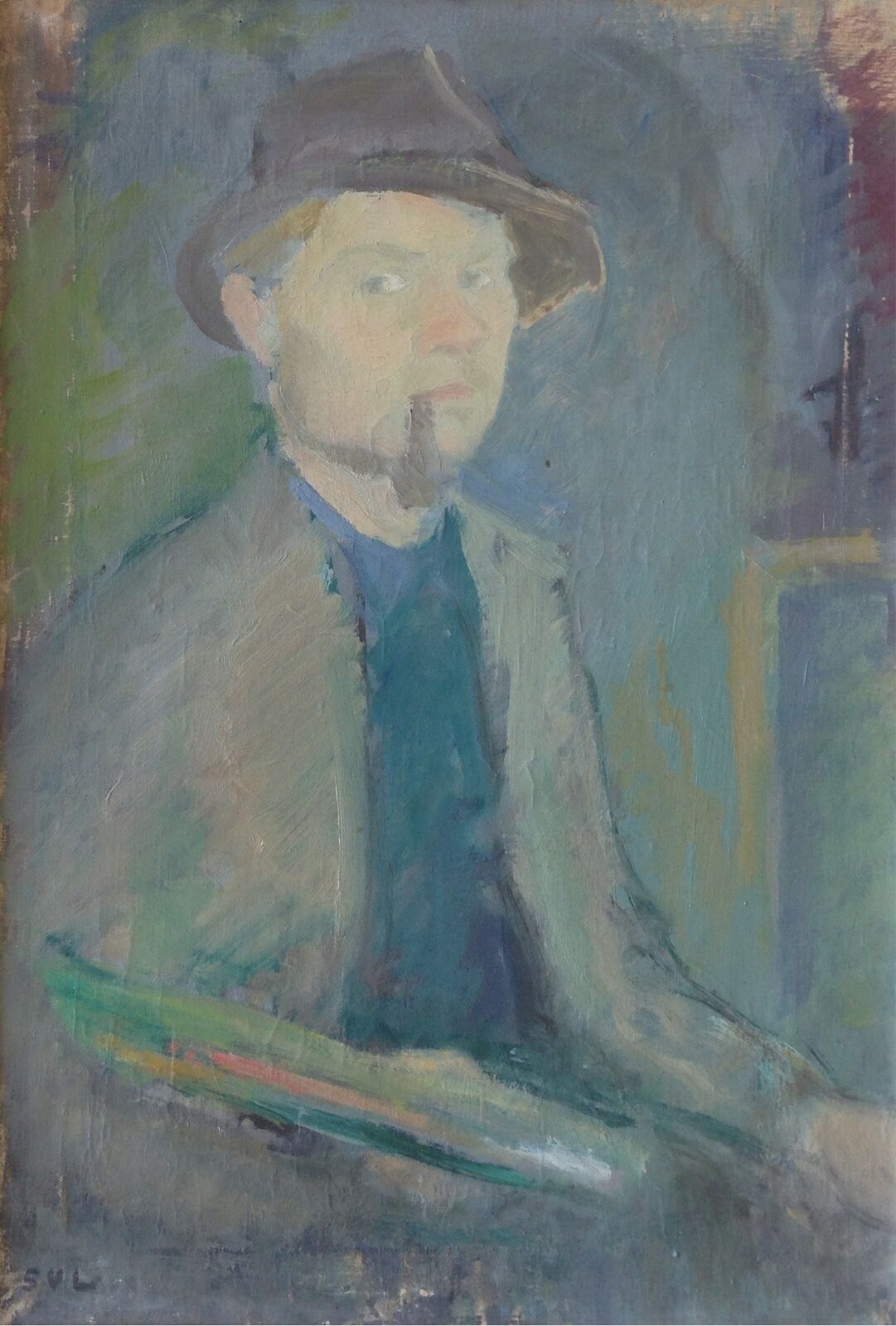 Sigurd V Lonholdt (1910-2001): PORTRAIT OF AN ARTIST WITH A PIPE