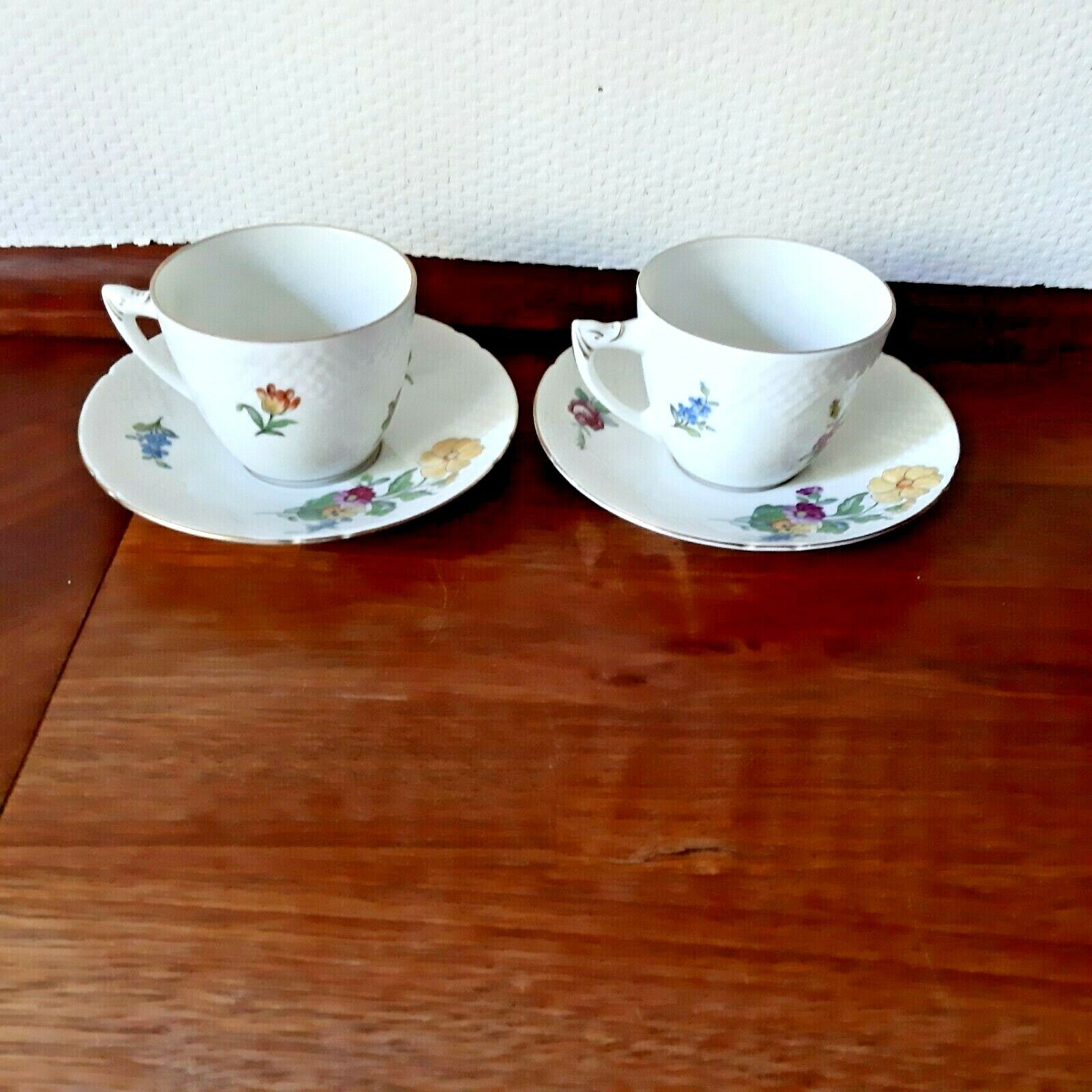 2 Coffee sets # 102 SAXON FLOWER Creme Bing  Grondahl Royal Copenhagen Fact 1