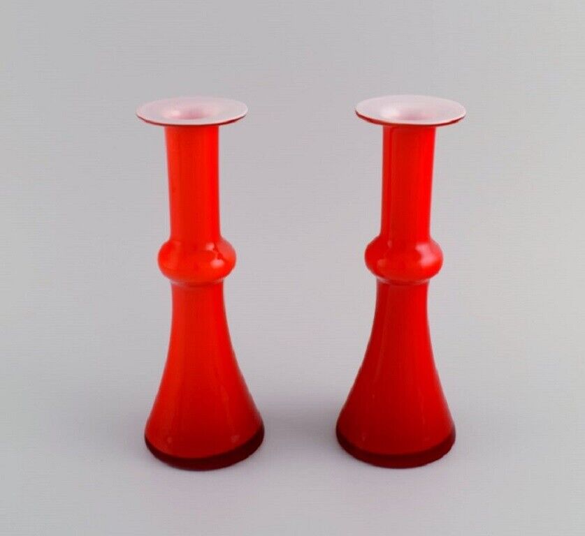 Holmegaard / Kastrup Two Carnaby vases in red mouth blown art glass 1960s