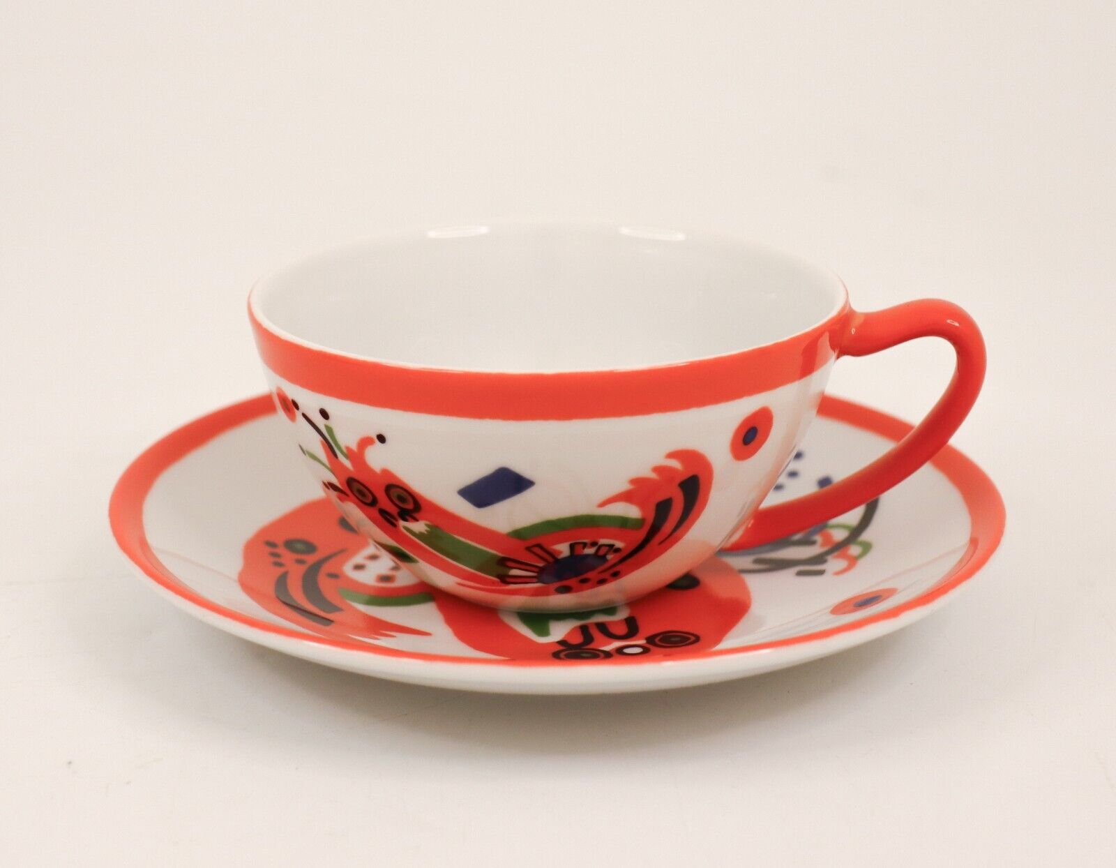 Orange Coffecup  Saucer  Abstract design - Wassily Kandinsky- Kandinsky design