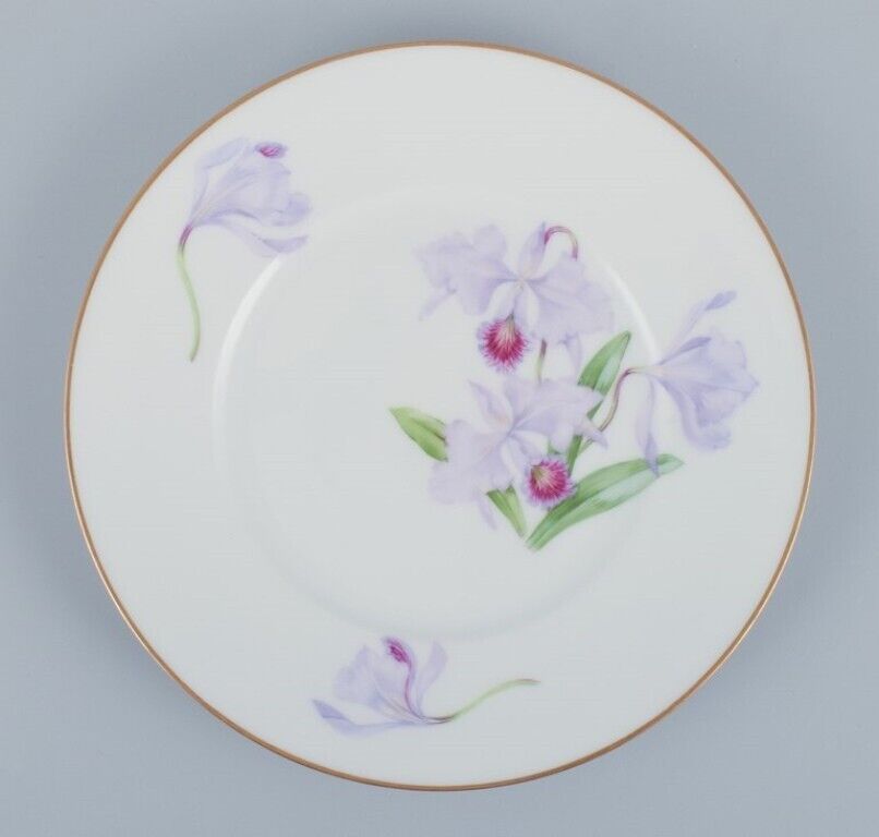 Royal Copenhagen set of six Art Nouveau plates with lilies and gold trim