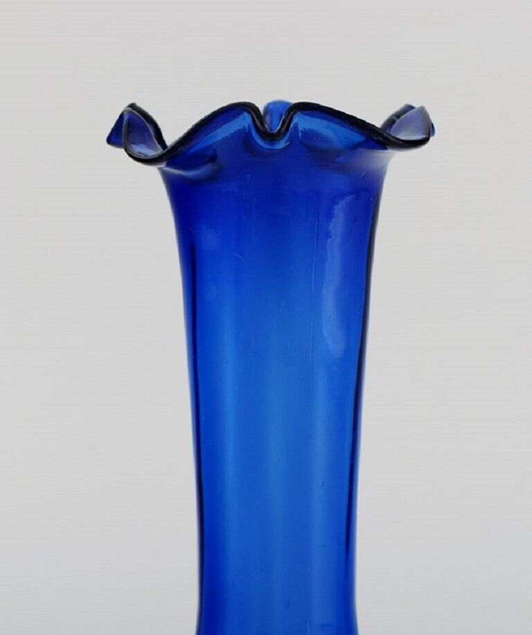 Two vases in blue mouth-blown art glass 20th century