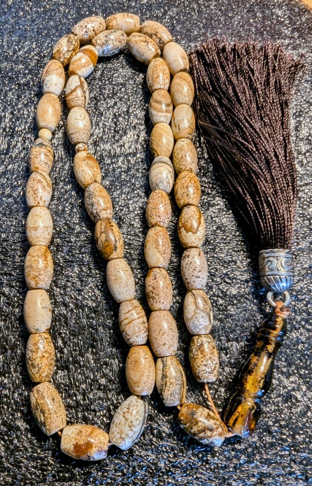 Natural Jasper gemstone rosary with natural Baltic amber minaret 63gr