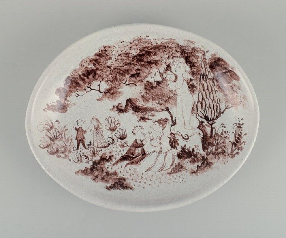 Bjørn Wiinblad  Early large hand-painted dish decorated with romantic scenery