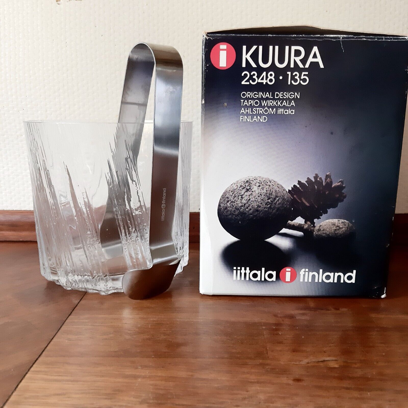 KUURA Ice Bucket with Ice Tong by Tapio Wirkkala for IITTALA Finland Box