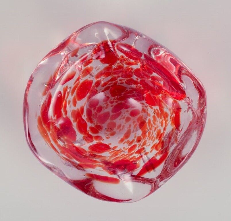 Murano Italy Art glass bowl in deep red glass with air bubbles inside