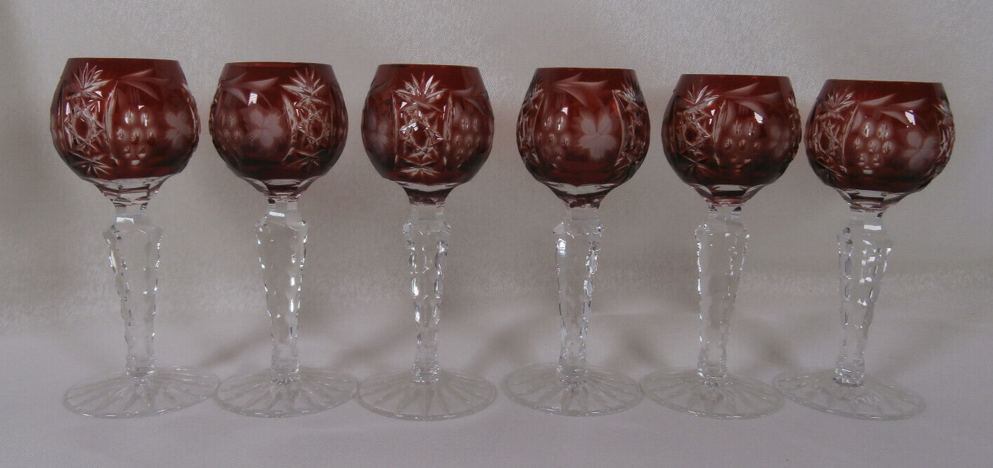 ~LOT of 6 cut to clear Traube by Nachtmann CORDIAL GLASS GOBLET 5 3/16" Bohemian