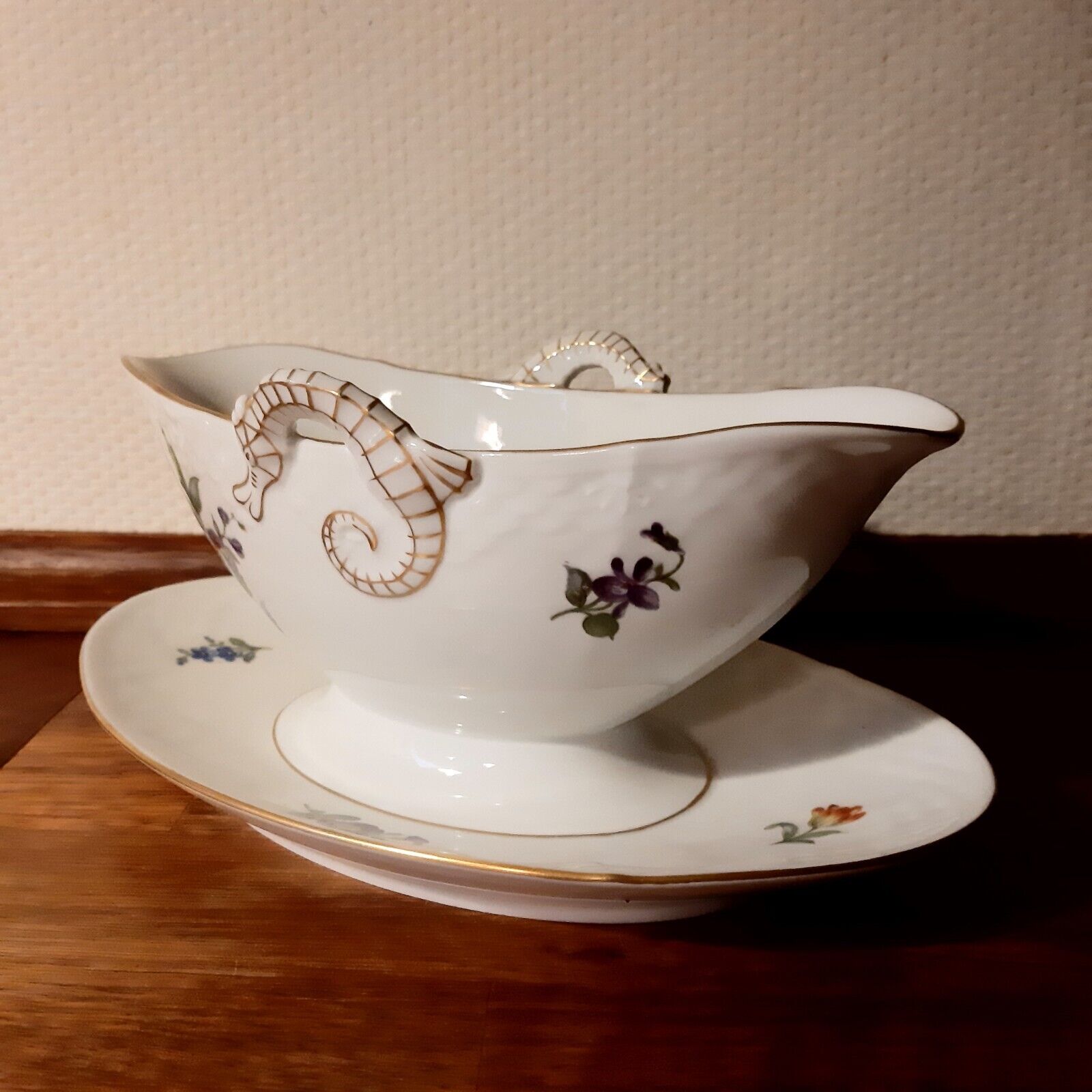 GRAVY BOAT w attached Underplate SAXON FLOWER Bing  Grondahl Royal Copenhagen 8