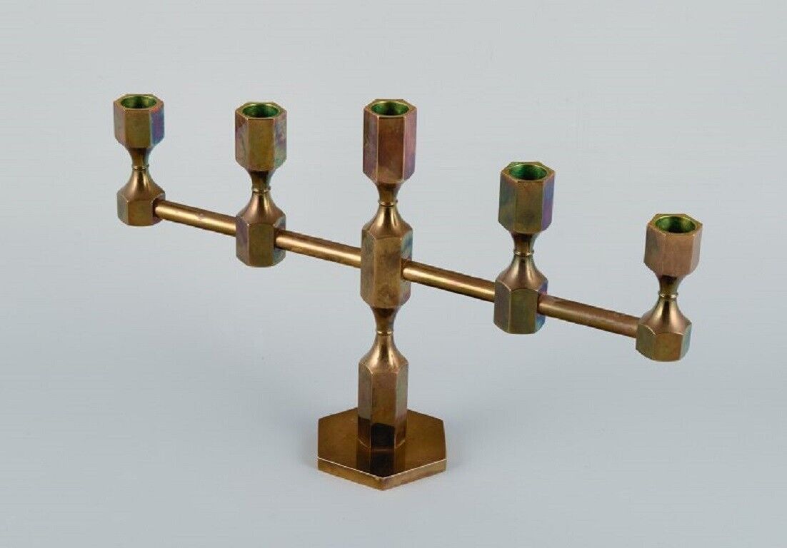 Gusum Metallslöjd brass candlestick for five candles Swedish design