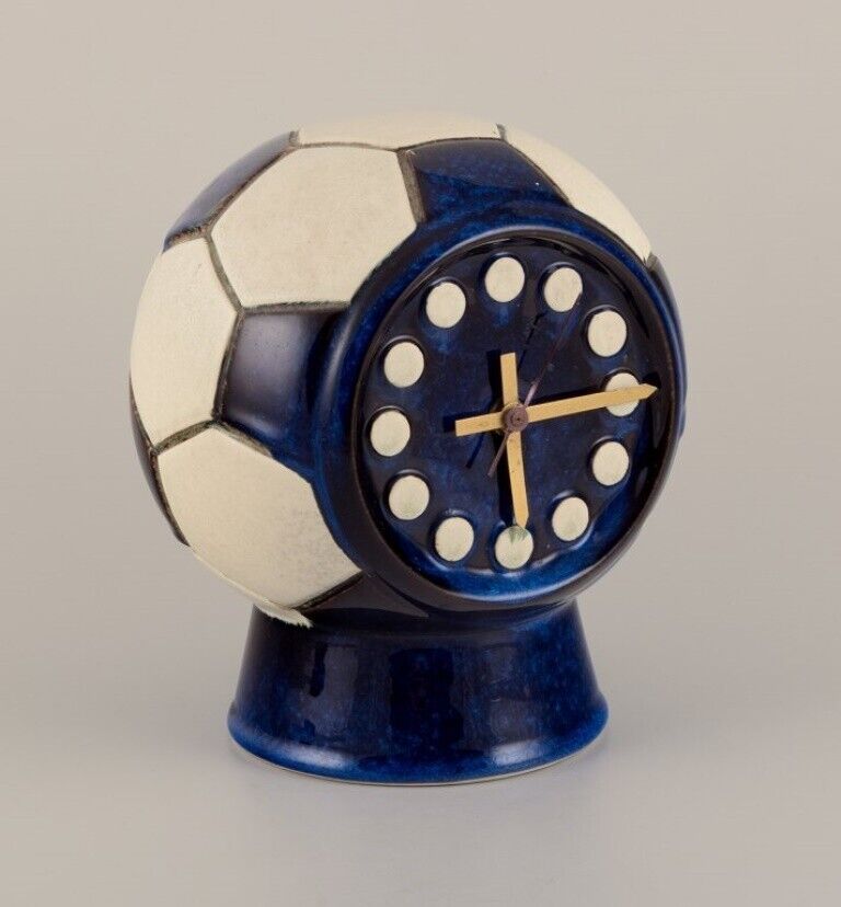 Berit Sundell Gustavsberg Ceramic tabletop clock in the shape of soccer ball